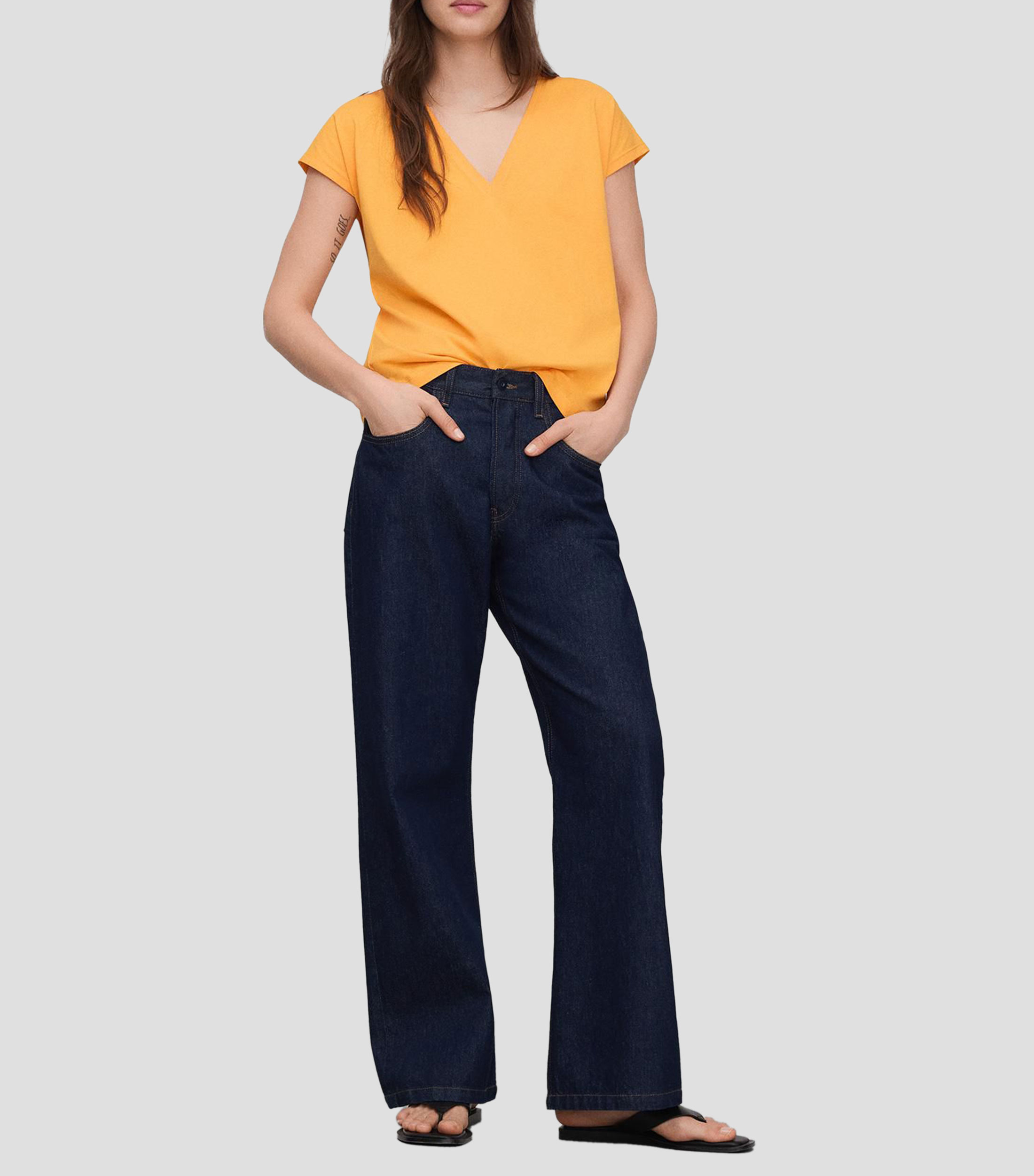 Blusa lisa con manga corta Mujer